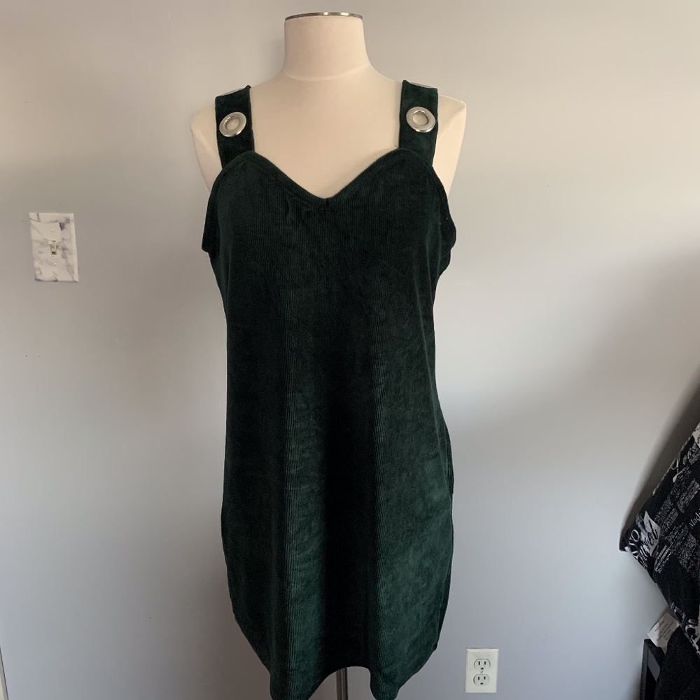 Green velvet mini dress
